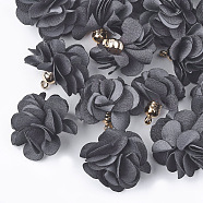 Cloth Pendants, with CCB Plastic, 6-Petal, Flower, Golden, Dark Gray, 26~27x17~28mm, Hole: 1.6mm(FIND-S300-01A)