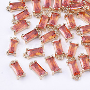 Transparent Glass Charms, with Brass Findings, Faceted, Rectangle, Light Gold, Tomato, 8.5x4x3mm, Hole: 1mm(GLAA-T007-13E)