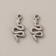 304 Stainless Steel Charms, Snake, Stainless Steel Color, 10.5x5x1mm, Hole: 1mm(STAS-CJC0008-08P)