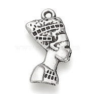 Tibetan Style Alloy Pendants, Cadmium Free & Lead Free, Egyptian Queen, Antique Silver, 25.5x15.5x2mm, Hole: 2mm, about 725pcs/1000g(TIBE-Q075-17AS-LF)