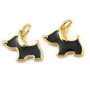 Brass Enamel Charms, with Jump Ring, Real 18K Gold Plated, Long-Lasting Plated, Cadmium Free & Lead Free, Dog Charm, Black, 11.5x14.5x1.5mm, Hole: 3.4mm(X-KK-E093-01G-02)