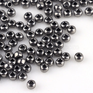 12/0 Grade A Round Glass Seed Beads, Metallic Colours, Dark Gray, 12/0, 2x1.5mm, Hole: 0.3mm, about 30000pcs/bag(SEED-Q008-F576)