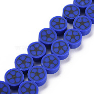 Handmade Polymer Clay Bead Strands, Flat Round with Football, Dark Blue, 8~9x4~5mm, Hole: 1.2~1.4mm, about 40~41pcs/strand, 13.62 inch~13.86 inch(34.6cm~35.2cm)(CLAY-S096-031B)