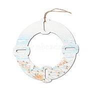 Natural Wood Pendant Decorations, with Hemp Cord, Swim Ring, Light Sky Blue, 225x4mm, Hole: 40x10mm(WOOD-I005-01)