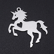 201 Stainless Steel Pendants, Horse with Heart, Stainless Steel Color, 28x25x1mm, Hole: 1.4mm(STAS-N090-JN851-1)