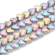 Electroplate Non-magnetic Synthetic Hematite Beads Strands, Heart, Rainbow Plated, 5.5x6x3mm, Hole: 1mm, about 80pcs/strand, 15.7 inch(G-T061-121C)