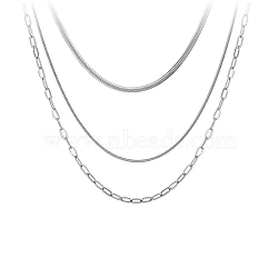 Titanium Steel Chains Three Layers Necklaces, Stainless Steel Color, 16.34 inch(41.5cm)(NJEW-D054-01A-01P)