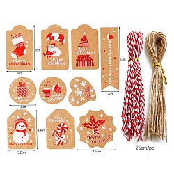 Christmas Theme Kraft Paper Tags, with Cotton Rope & Hemp Rope, Gift Tags Hang Labels, for Christmas Decorate, Mixed Color, Pape Sizer: 15.5x13.2cm(X1-CDIS-H003-02)