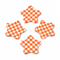 Opaque Cellulose Acetate(Resin) Pendants, Star with Grid Pattern, Coral, 26x26.5x2.5mm, Hole: 1.4mm(X-KY-Q057-004A-03)