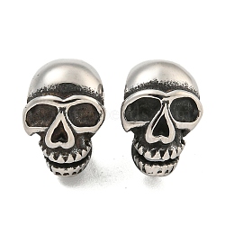 316 Surgical Stainless Steel Beads, Large Hole Beads, Skull, Antique Silver, 13x10x13mm, Hole: 9mm(STAS-Q326-06AS-02)