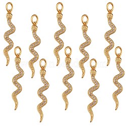 10Pcs Brass Micro Pave Cubic Zirconia Pendants, Long-Lasting Plated, Snake, Lead Free & Nickel Free & Cadmium Free, Clear, Real 18K Gold Plated, 29x6x2mm, Hole: 3mm(ZIRC-SZ0002-81G)