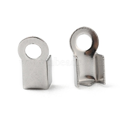 304 Stainless Steel Fold Over Crimp Cord Ends, Stainless Steel Color, 8x4x3mm, Hole: 2mm, 3x5mm inner diameter(X-STAS-M009-01A)