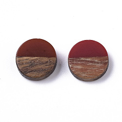 Resin & Wood Cabochons, Flat Round, FireBrick, 10x2.5~4mm(RESI-S358-70-H20)