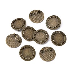 Vintage Alloy Brooch Cabochon Bezel Settings, with Iron Pin Back Bar Findings, Cadmium Free & Nickel Free & Lead Free, Antique Bronze, Flat Round Tray: 20mm, 28x2mm, Pin: 0.8mm(X-PALLOY-O038-20AB-NF)
