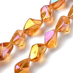 Electroplate Transparent Glass Beads Strands, Rainbow Plated, Nuggets, Goldenrod, 22x12.5x15mm, Hole: 1.4mm, about 30pcs/strand, 25.20''(64cm)(EGLA-E060-01A-FR03)