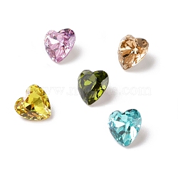 Cubic Zirconia Cabochons, Pointed Back & Back Plated, Heart, Mixed Color, 6x6x3.5mm(RGLA-J015-A-TG)