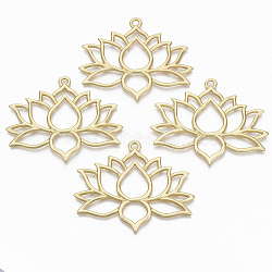 Alloy Big Pendants, Matte Style, Cadmium Free & Nickel Free & Lead Free, Lotus, Real 14K Gold Plated, 60x73x2.5mm, Hole: 3.6mm(X-PALLOY-R113-021-NR)