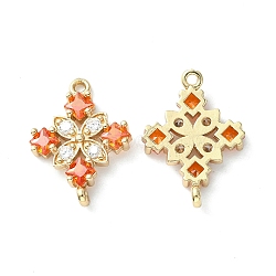 Brass Pave Cubic Zirconia Connector Charms, Light Gold, Rhombus Links, Coral, 20x14x3mm, Hole: 1.2mm(KK-G462-45KCG-03)