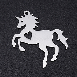 Non-Tarnish 201 Stainless Steel Pendants, Horse with Heart, Stainless Steel Color, 28x25x1mm, Hole: 1.4mm(STAS-N090-JN851-1)