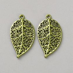 Spray Painted Alloy Pendants, Leaf Charms, Green, 42x27x4.5mm, Hole: 2.5mm(FIND-WH0365-088B)