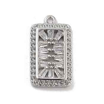 Brass with Clear Cubic Zirconia Pendants, Platinum, Rectangle, 17.5x9.5x2.5mm, Hole: 1.2mm