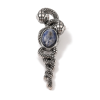 Natural Blue Spot Jasper Pendants, with Alloy  Findings, Antique Silver, 61.5x20x8mm, Hole: 9.5x7mm