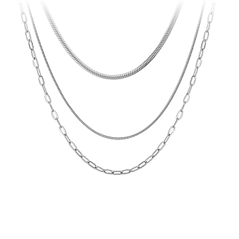 Titanium Steel Chains Three Layers Necklaces, Stainless Steel Color, 16.34 inch(41.5cm)