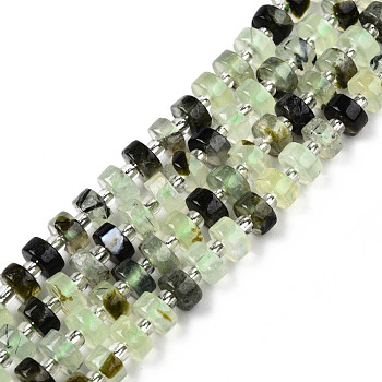 Natural Prehnite Beads Strands, with Seed Beads, Heishi Beads, Flat Round/Disc, 6~6.5x3~3.5mm, Hole: 1mm, about 35~42pcs/strand, 7.09 inch~7.68 inch(18~19.5cm)