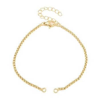 Brass Box Chain Bracelet Making, with Lobster Claw Clasps, Cadmium Free & Lead Free, Rack Plating, Real 18K Gold Plated, 6.93 inch(17.6cm), Hole: 2.2mm