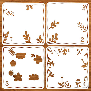 4Pcs 4 Styles PET Out Drawing Painting Stencils, for DIY Scrapbook, Photo Album, Leaf, 300x300mm, 1pc/style