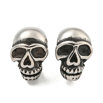 316 Surgical Stainless Steel Beads, Large Hole Beads, Skull, Antique Silver, 13x10x13mm, Hole: 9mm