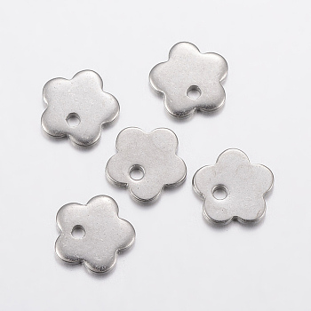 304 Stainless Steel Charms, Flower, Stainless Steel Color, 7x7x1mm, Hole: 1mm