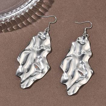 304 Stainless Steel Dangle Earrings, Nuggest, Fold Charm, Stainless Steel Color, 90x35mm