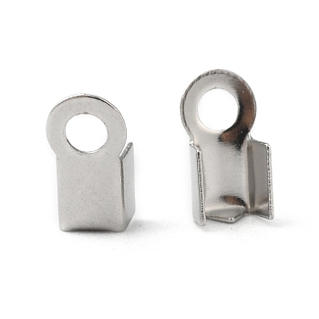304 Stainless Steel Fold Over Crimp Cord Ends, Stainless Steel Color, 8x4x3mm, Hole: 2mm, 3x5mm inner diameter