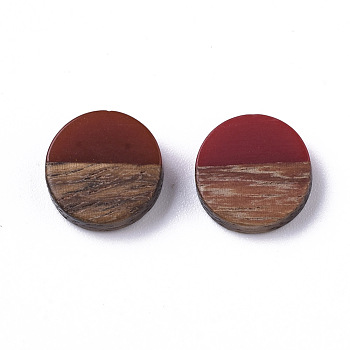 Resin & Wood Cabochons, Flat Round, FireBrick, 10x2.5~4mm