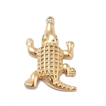 Ion Plating(IP) 304 Stainless Steel Pendants, Crocodile Charm, Golden, 27.9x17.9x3.7mm, Hole: 1.4mm