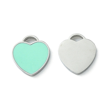 304 Stainless Steel Manual Polishing Charms, with Enamel, Heart Charm, Stainless Steel Color, 10x9x1.5mm, Hole: 1.5x2.5mm