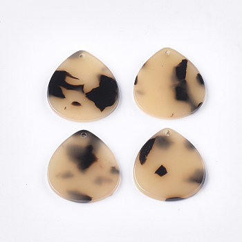 Cellulose Acetate(Resin) Pendants, Leopard Print, Teardrop, PapayaWhip, 25x23x2.5mm, Hole: 1.4mm