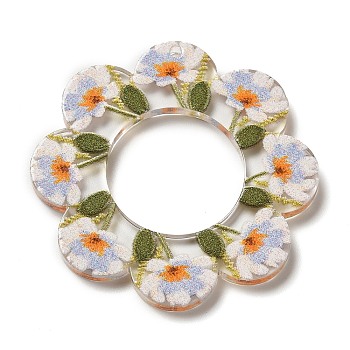 Acrylic Pendants, Flower, White, 38x38x2.5mm, Hole: 17.8mm