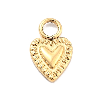 Ion Plating(IP) 304 Stainless Steel Charms, Heart, Ion Plating(IP) 304 Stainless Steel Pendants, Heart, Textured, Real 14K Gold Plated, 11.5x7x1.8mm, Hole: 2.5mm