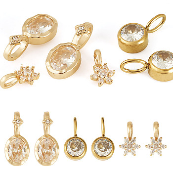 4Pcs 2 Styles Brass Micro Pave Cubic Zirconia & 2Pcs Stainless Steel Rhinestone Pendants Findings Kits, Clear, 18.5x8.5x6.5mm, Hole: 3.5mm