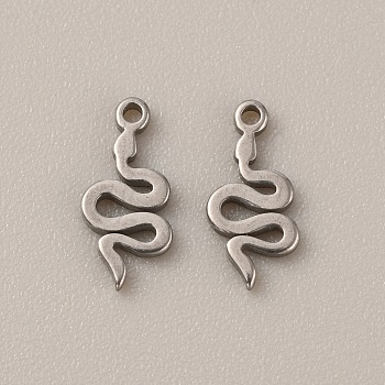 304 Stainless Steel Charms, Snake, Stainless Steel Color, 10.5x5x1mm, Hole: 1mm