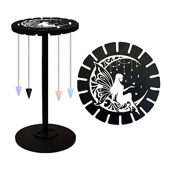 Wooden Wheel, Wooden Display Shelf, Black Holder Stand, Rustic Divination Pendulum Storage Rack, Witch Stuff, Angel & Fairy, Wheel: 120x8mm, 2pcs, Studdle: 288x12mm, 1pc