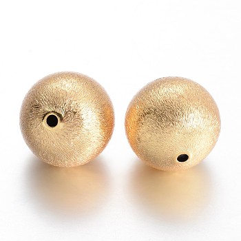 Round Brass Textured Beads, Golden, 20mm, Hole: 2mm