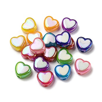UV Plating Acrylic Beads, Iridescent, Bead in Bead, Heart, Colorful, 12x14x8mm, Hole: 2mm, about 416Pcs/500G