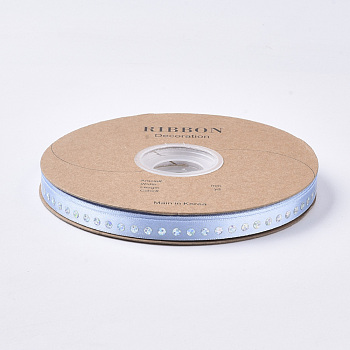 Polyester Single Face Satin Ribbon, with Single-Sided Sequins/Paillette, for Gift, Party Decorate, Light Sky Blue, 3/8 inch(10mm),  50yards/roll(45.7m/roll)