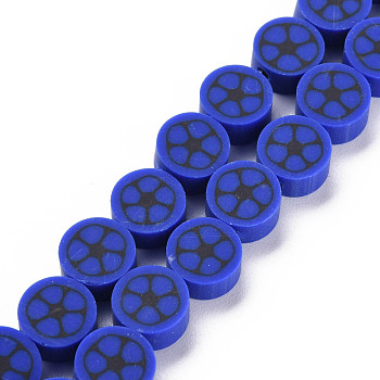 Handmade Polymer Clay Bead Strands, Flat Round with Football, Dark Blue, 8~9x4~5mm, Hole: 1.2~1.4mm, about 40~41pcs/strand, 13.62 inch~13.86 inch(34.6cm~35.2cm)