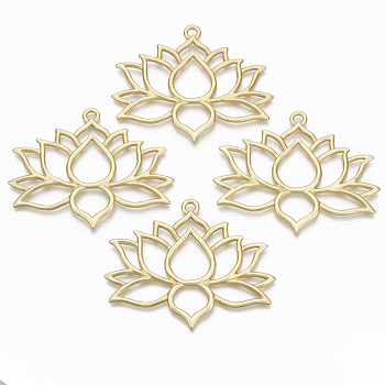 Alloy Big Pendants, Matte Style, Cadmium Free & Nickel Free & Lead Free, Lotus, Real 14K Gold Plated, 60x73x2.5mm, Hole: 3.6mm