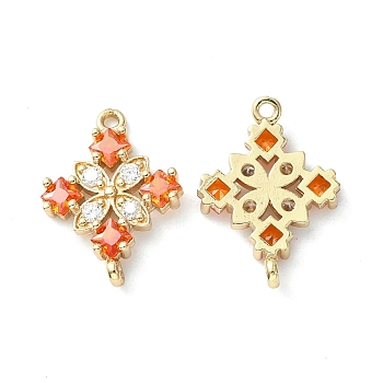 Brass Pave Cubic Zirconia Connector Charms, Light Gold, Rhombus Links, Coral, 20x14x3mm, Hole: 1.2mm