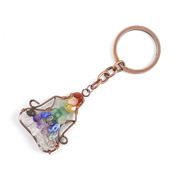 Copper Wire Wrapped Gemstone Chips Yoga Pendant Keychains, for Car Key Backpack Pendant Accessories, 10x4.5cm